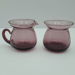 Amethyst Glass Sugar Bowl and Creamer Small Cranberry Creamer & Open Sugar Bowl